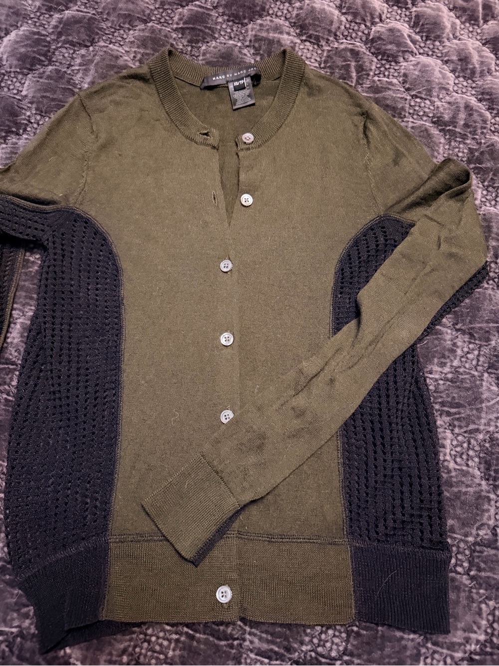 Marc Jacobs Olive & Black Contrast-Panel Button Cardigan
